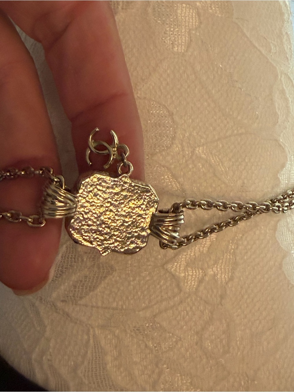 Vintage Chanel Necklace Silver Tone Black Logo Crystal CC Charm Authentic - Picture 4 of 7